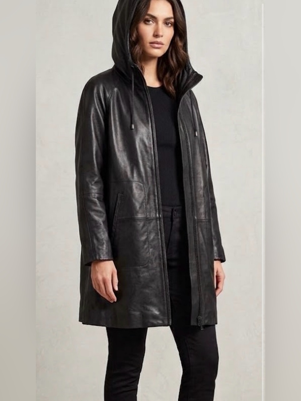 Wilsons Leather Black Hooded Leather Jacket